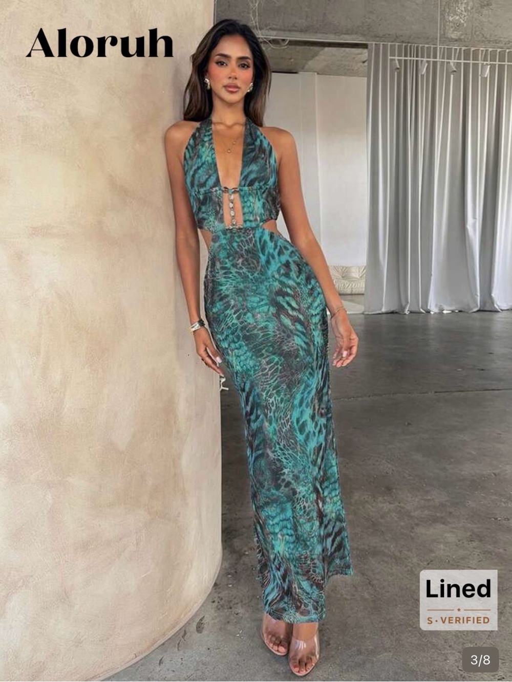 Teal Halter Cutout Maxi Dress